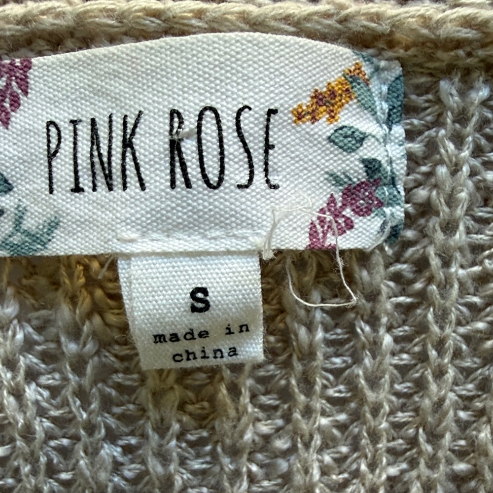 Pink Rose Taupe Knit Cardigan Sweater - Picture 3 of 6